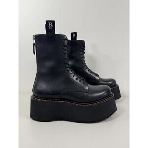 $1295 NWOB R13 Double Stack Black Leather Combat Boots EU 37 US 7 Platform Zip